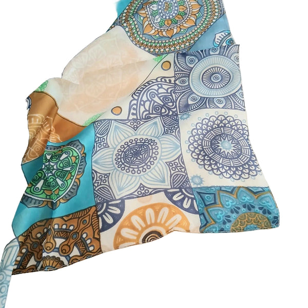 Silk Scarf Patchwork Navy
