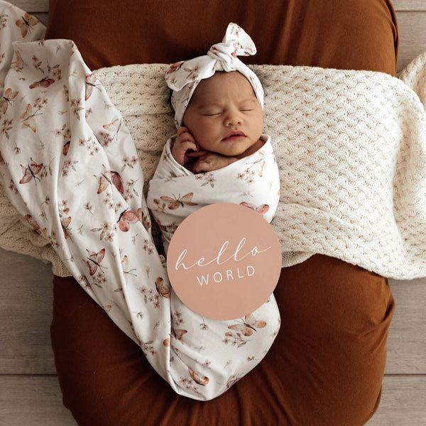 Snuggle Hunny- Butterfly Organic Jersey Wrap & Topknot Set