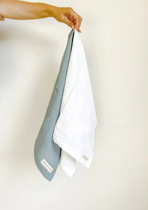 Pure French Linen Tea Towel - White