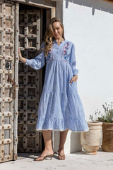 Striped dress with Embroidery
