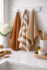 Pure French Linen Tea Towel - Wide Toffee Stripe