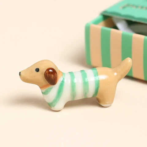 Lisa Angel-Tiny Matchbox Ceramic  Sausage Dog Token