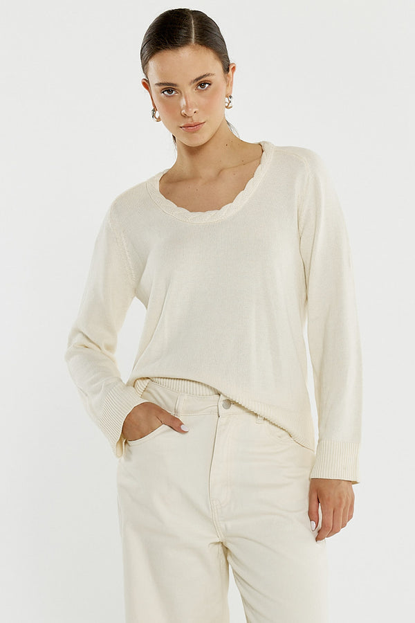 Roe Braided Neck Knit Cream