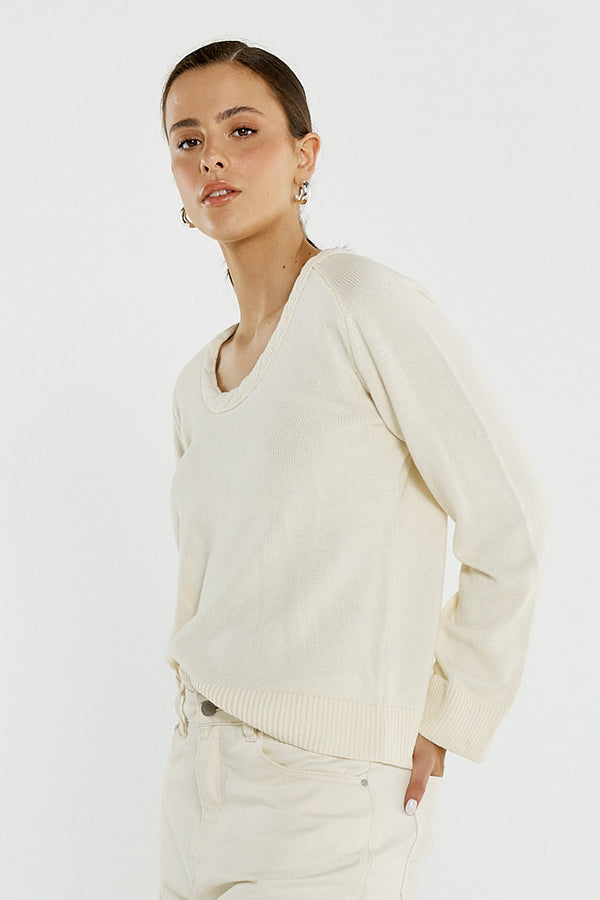 Roe Braided Neck Knit Cream