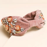 Vintage Pink Velvet Floral Beaded Headband
