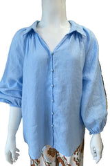 Isla Linen Blouse-Ice Blue