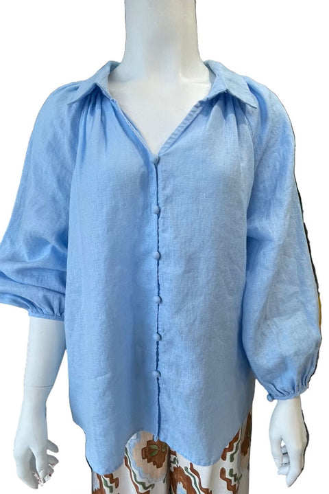 Isla Linen Blouse-Ice Blue