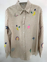 Gingham embroidered motif shirt