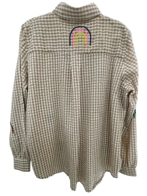 Gingham embroidered motif shirt