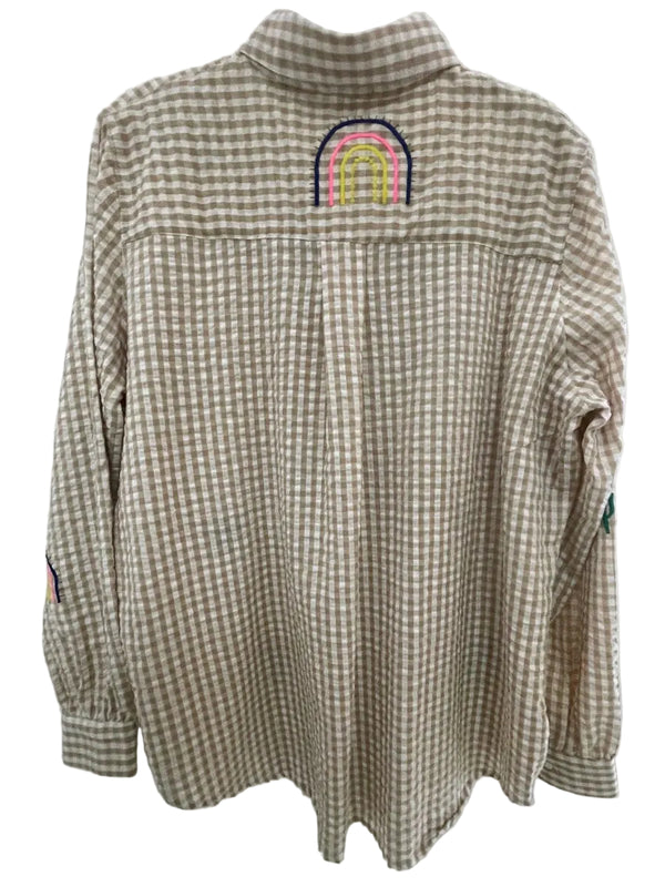 Gingham embroidered motif shirt