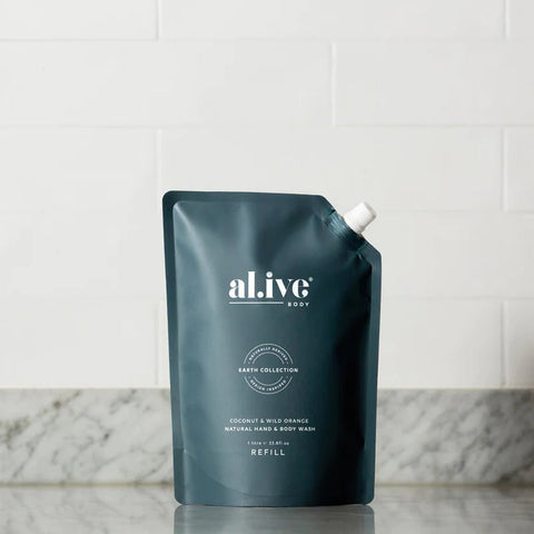 al.ive body HAND & BODY WASH REFILL - COCONUT & WILD ORANGE-NEW Packaging - Fig & Little