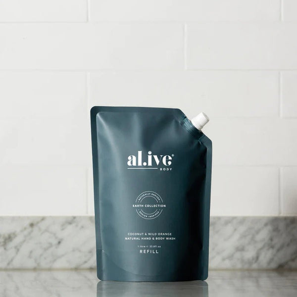 al.ive body HAND & BODY WASH REFILL - COCONUT & WILD ORANGE-NEW Packaging - Fig & Little