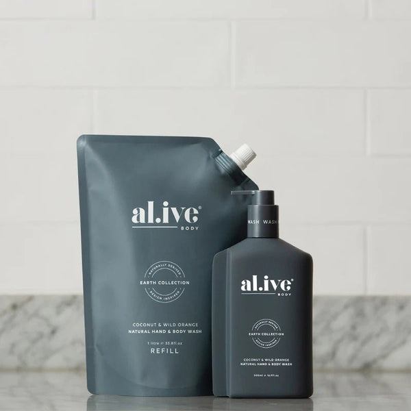 al.ive body HAND & BODY WASH REFILL - COCONUT & WILD ORANGE-NEW Packaging - Fig & Little