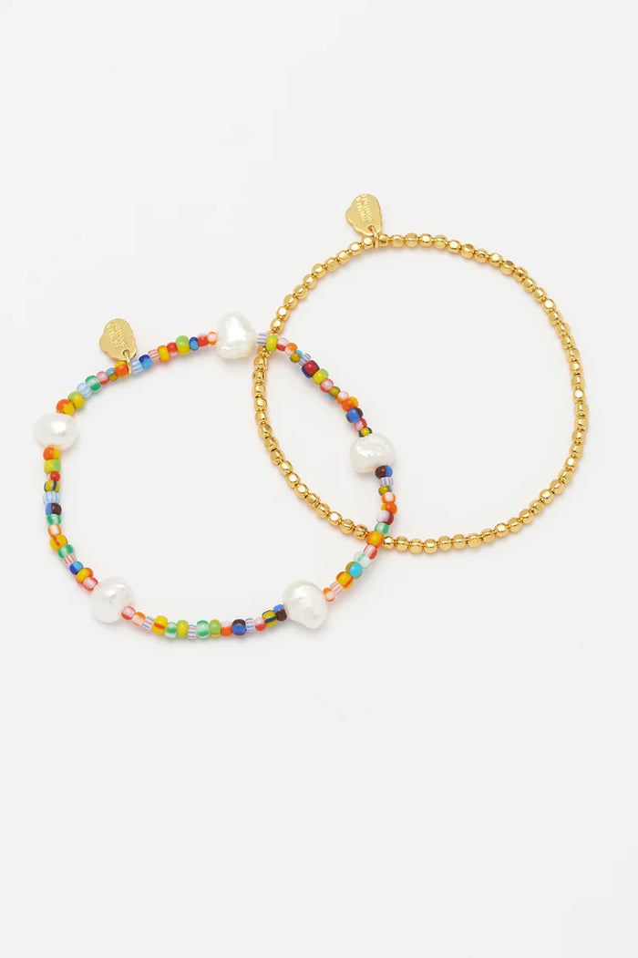 Estella Bartlett-Two Pack Bracelets - Gold And Multi Beads