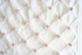 Alimrose Organic Cotton Knitted Pom Pom Blanket-Ivory/Pink