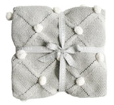 Alimrose Organic Cotton Knitted Pom Pom Blanket-Grey