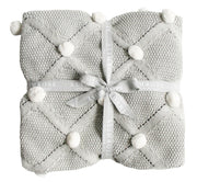 Alimrose Organic Cotton Knitted Pom Pom Blanket-Grey