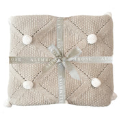 Alimrose Organic Cotton Knitted Pom Pom Blanket-Latte