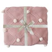 Alimrose Organic Cotton Knitted Pom Pom Blanket-Petal