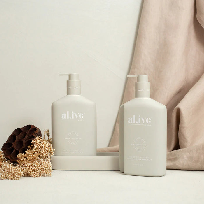 al.ive body Wash & Lotion Duo + Tray - Sea cotton and Coconut