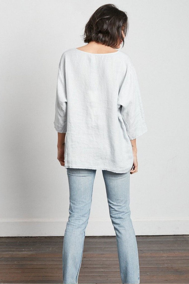 Women's 3/4 Sleeve Linen Boxy Top in Lichen Green main image 0