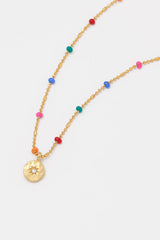 Estella Bartlett- Pendant Rainbow Beaded Necklace -Gold Plated
